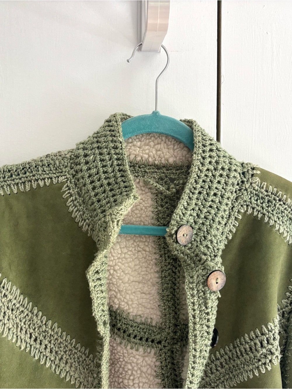 Free People Green Suede Adele Crochet Jacket Size Small - Picture 8 of 14